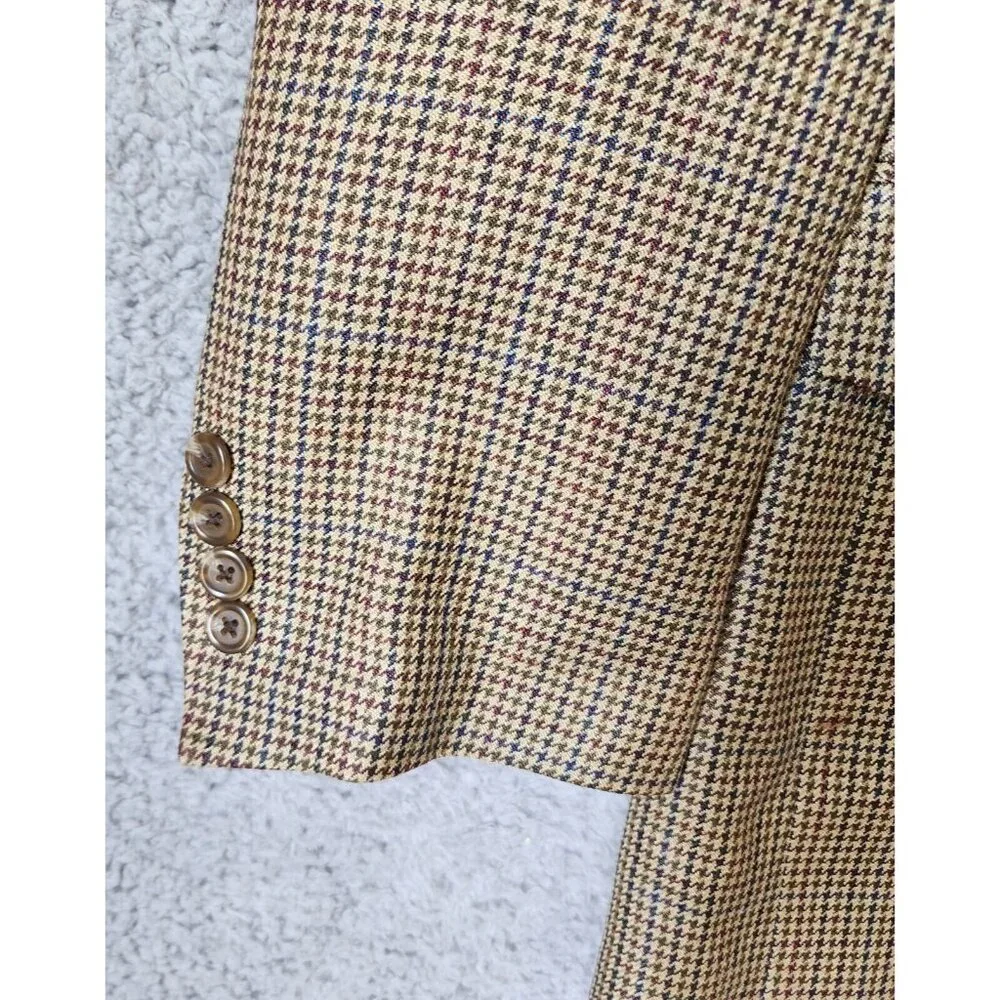 CHAPS Beige Houndstooth Blazer Sport Coat Suit Jacket Men's Size 42‎ R 100% Silk
